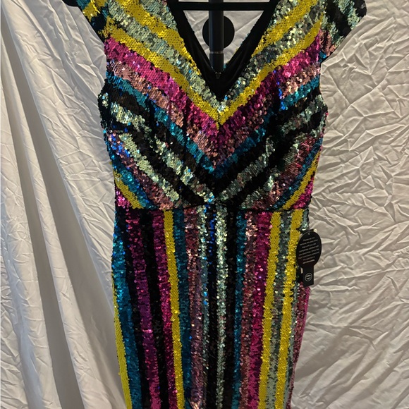 NWT As U Wish size Medium Multicolor Sequin V-Neck Dress - Picture 3 of 6
